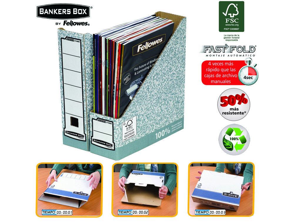 REVISTERO BANKERS BOX CARTON RECICLADO FSC DIN A4 LOMO 80 MM GRIS PACK DE 10 UNIDADES